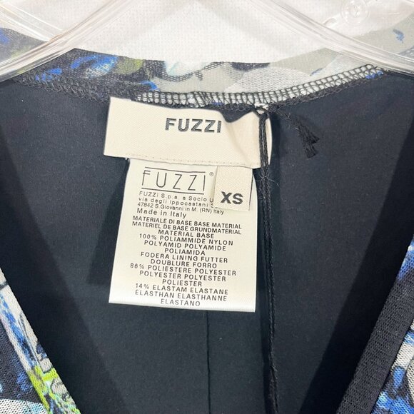 NEW Fuzzi Floral Mesh Midi Dress Ruched Sleeves V-Neck Black Blue Artsy Size XS - Picture 6 of 8